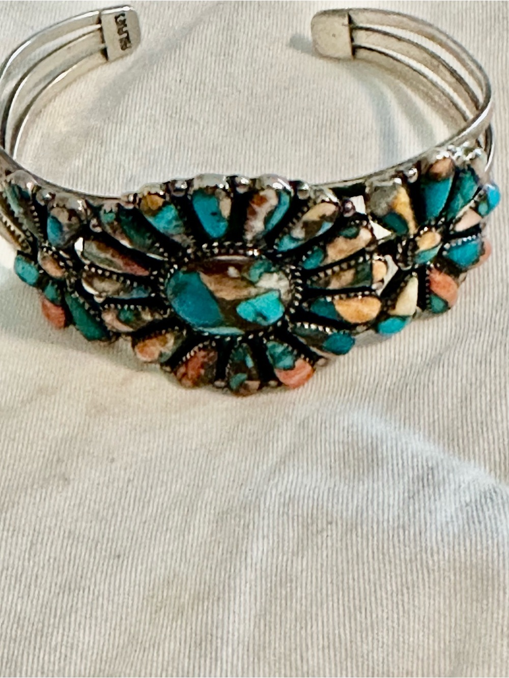 Turquoise Multistone Sunburst Cuff Bracelet -
